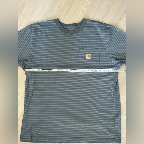 Carhartt  Heavyweight Short Sleeve Pocket Shop T Shirt Blue Stripe Size L - Picture 7 of 7